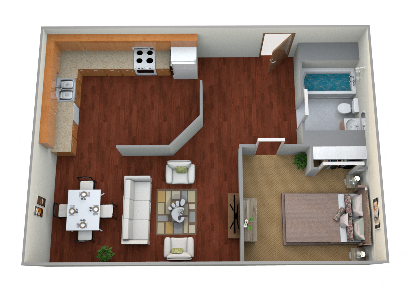1 Bed 1 Bath Floor Plan at Sandstone Apartments, Fargo, North Dakota